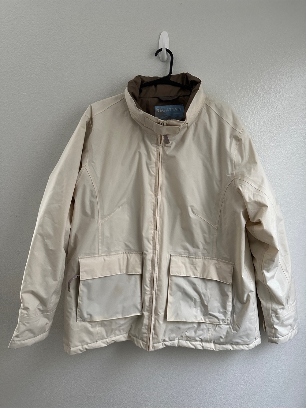 Regatta Waterproof Cream Utility Snow/Rain Jacket Zip Hidden Hoodie Sz L/XL